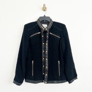 Linea by Louis Dell'Olio Black Wool Blend Boucle Gold Zipper Jacket Size XS